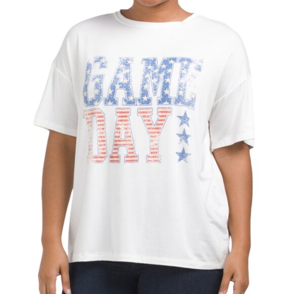 NEW GILLI Made In Usa Short Sleeve rayon blend  Game Day Tee white 160mn - Picture 1 of 2